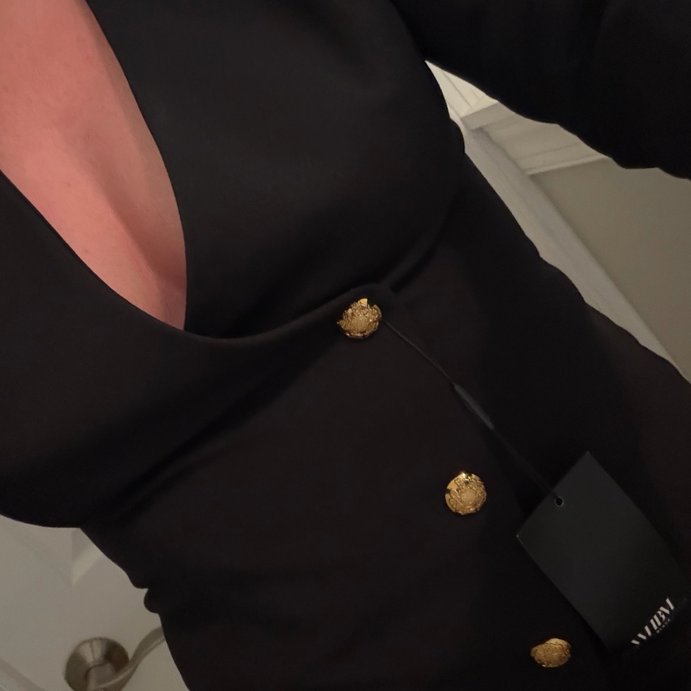Black Long Sleeve Blazer Dress with Gold Buttons